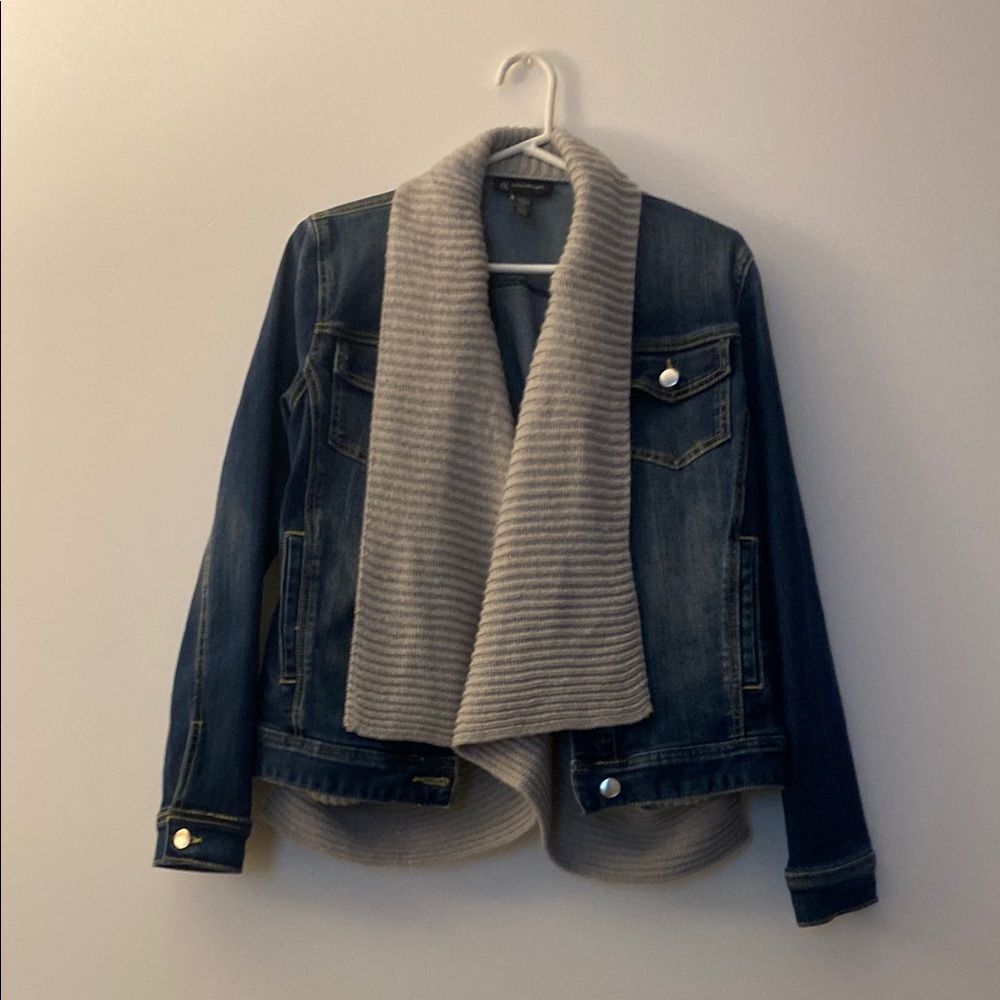 Denim Jacket with Gray Knit Collar